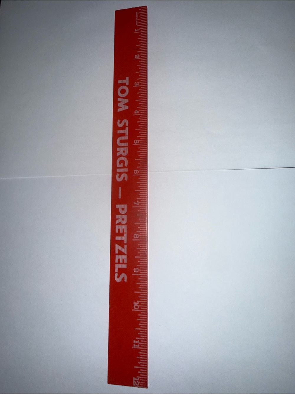 Tom Sturgis Pretzels 12 Inch Wood Wooden Red Promotional Ruler Vintage